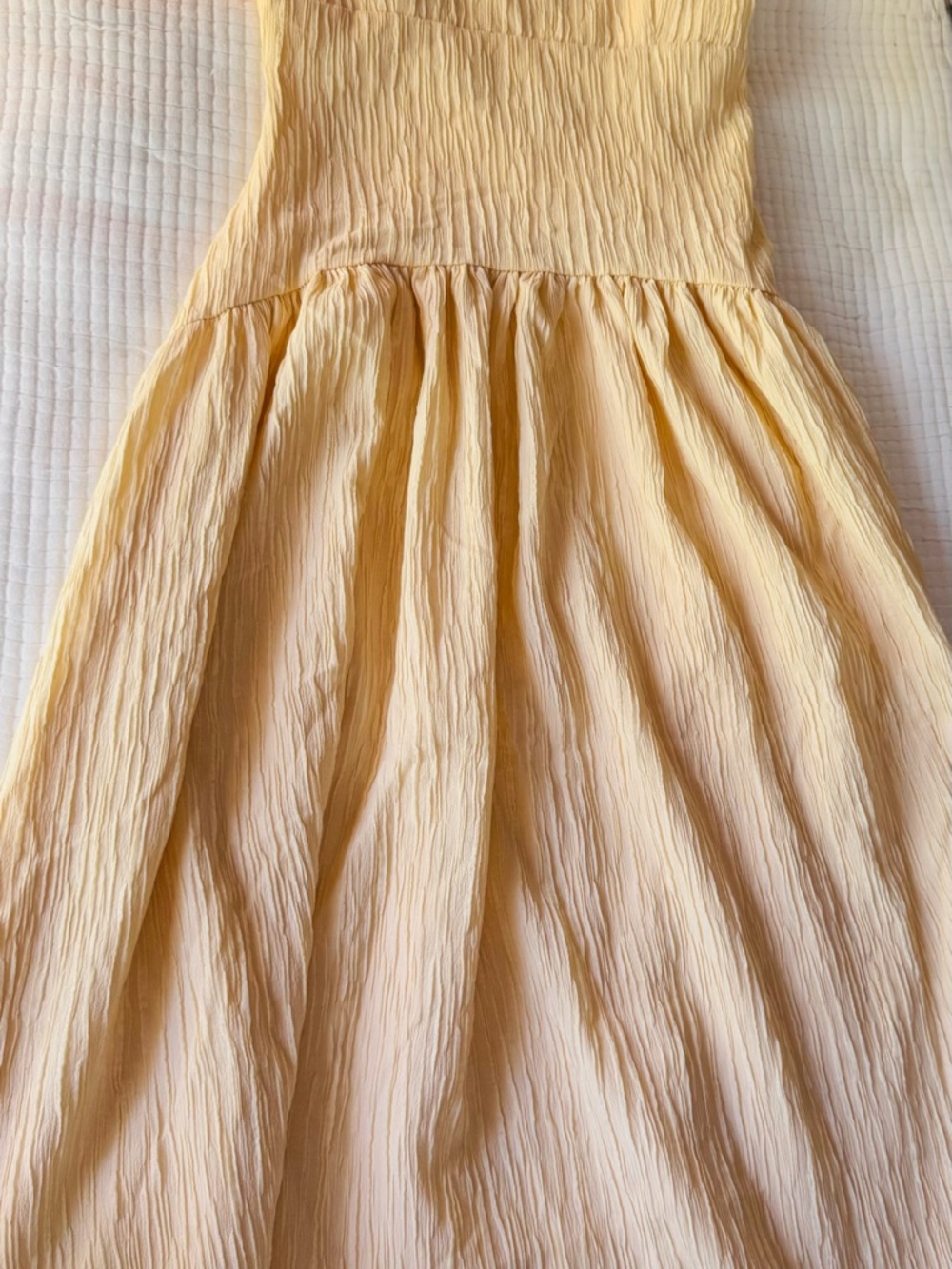 Zara Light Yellow Crinkled Midi Dress
